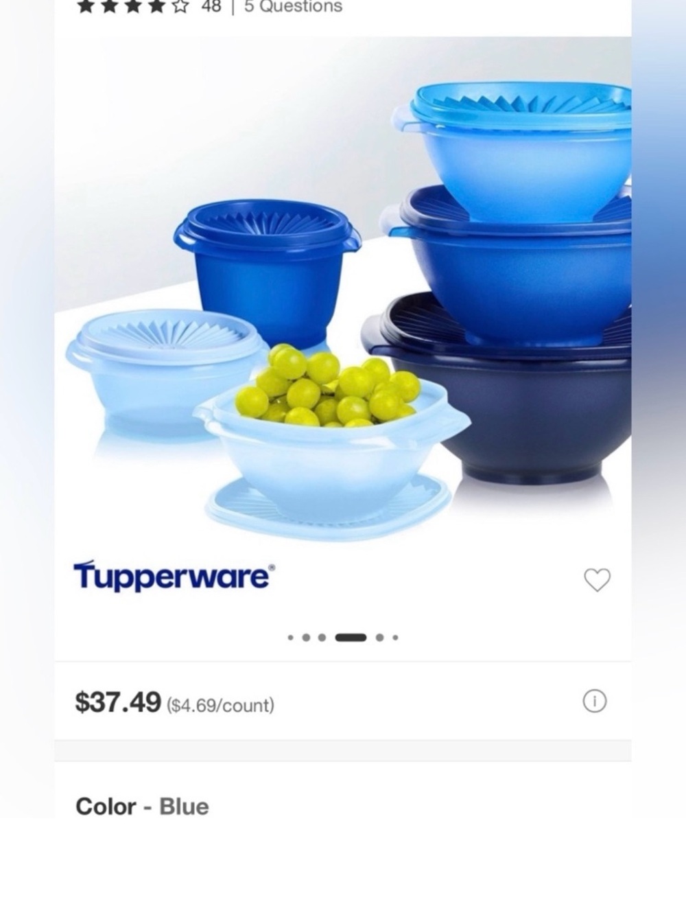 Tupperware Blue Gradient Nesting Bowl and Lid Set